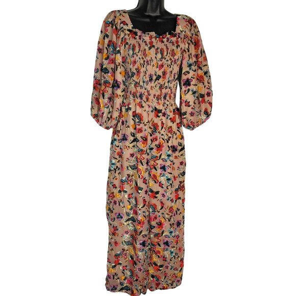 Floral Smocked Puff Sleeve JUMPER IVY CITY CO. S Multicolor Polyester - Picture 1 of 9